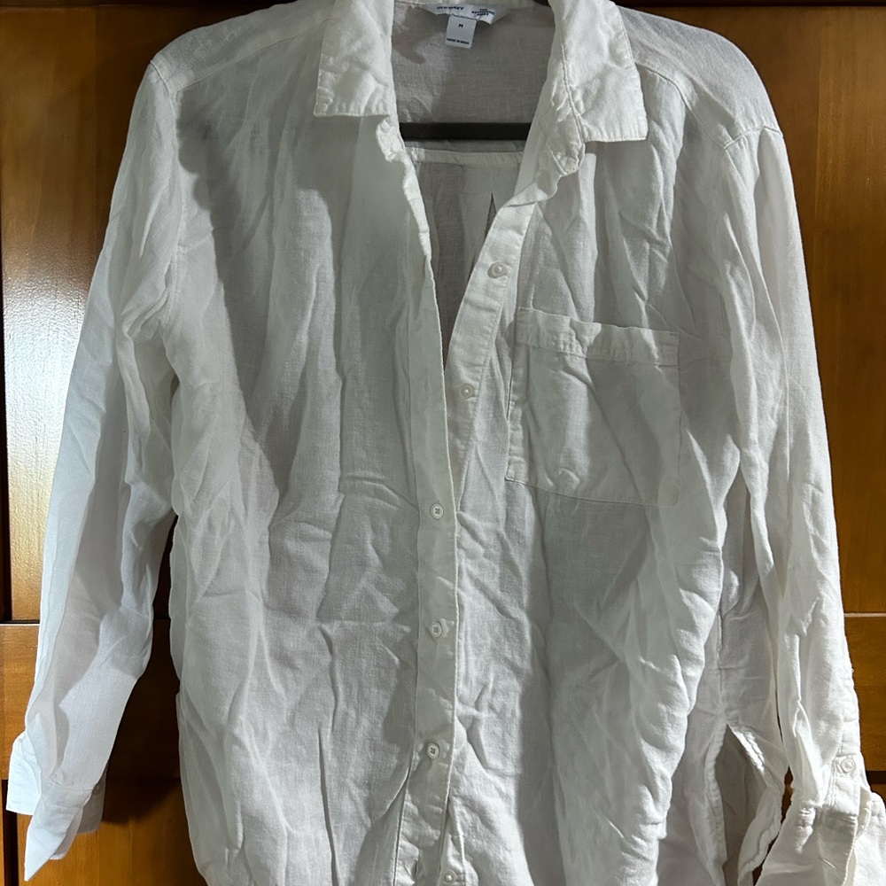 Old Navy White Boyfriend Linen Shirt